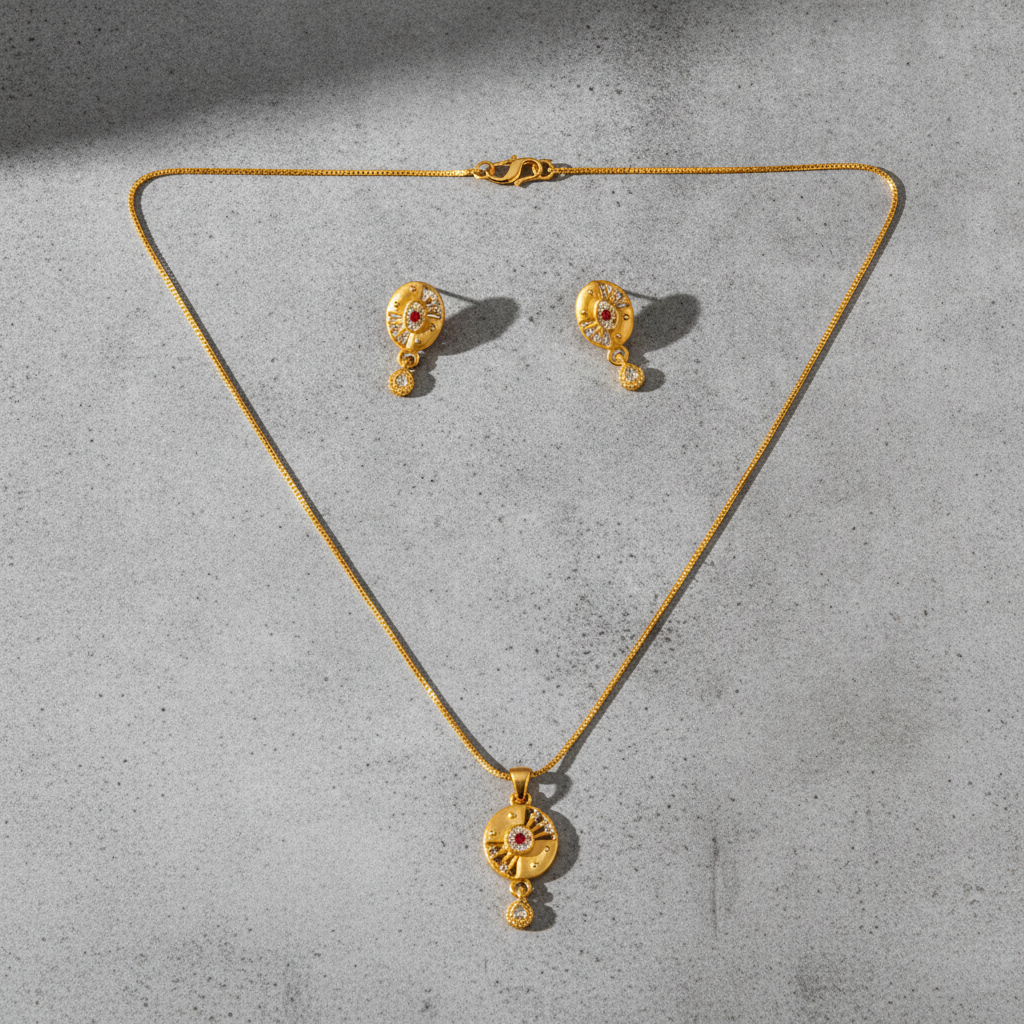 Radiant Ruby Halo Pendant Necklace Set