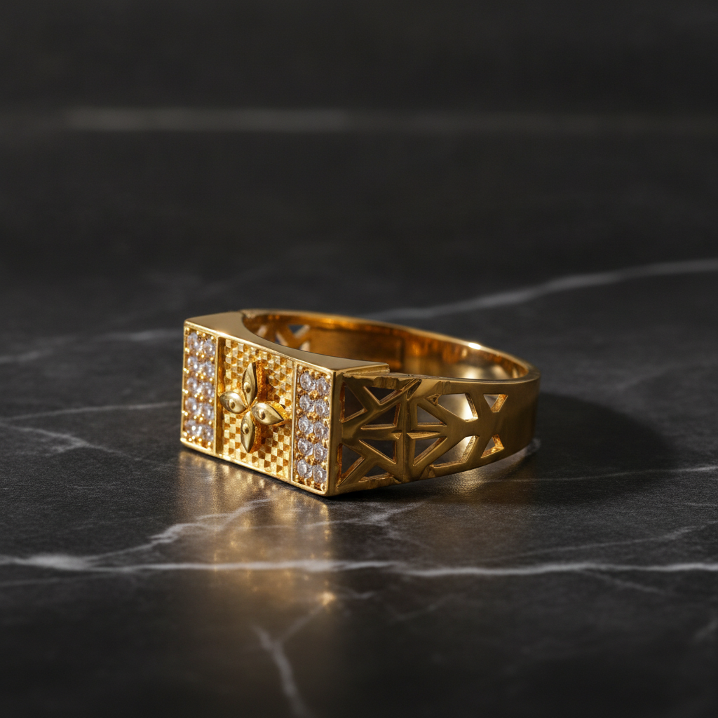 Royal Crystal Floral Crest Statement Ring for Men