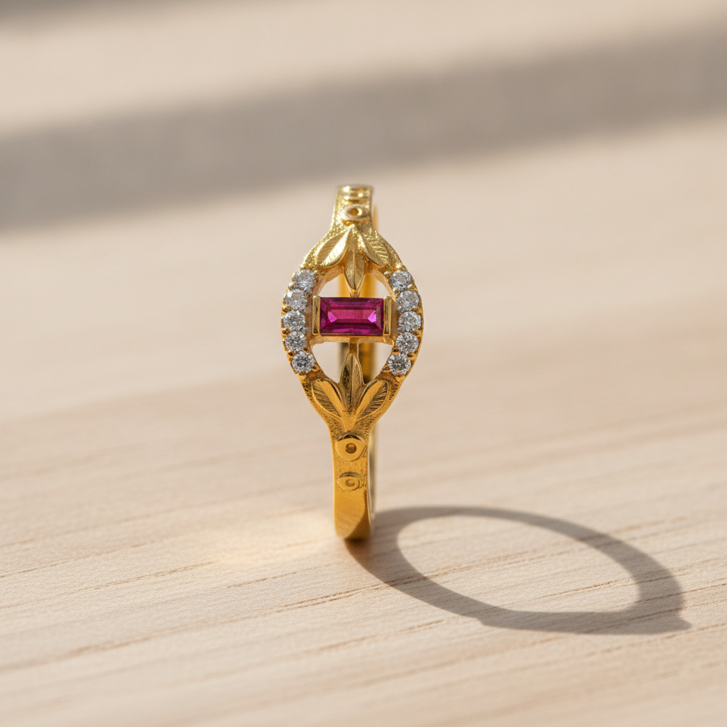 Royal Pink Crystal Floral Designer Ring