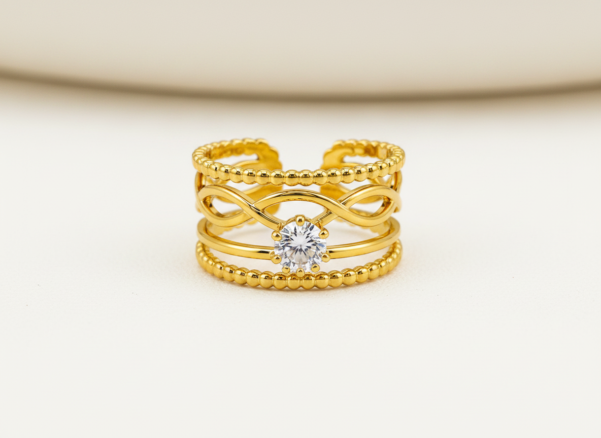 Elegant Anti-Tarnish Layered Infinity Ring with CZ Stone