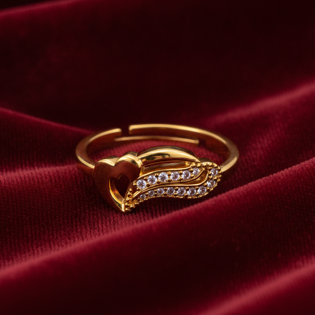 Designer Heart Wing Open Ring with Cubic Zirconia