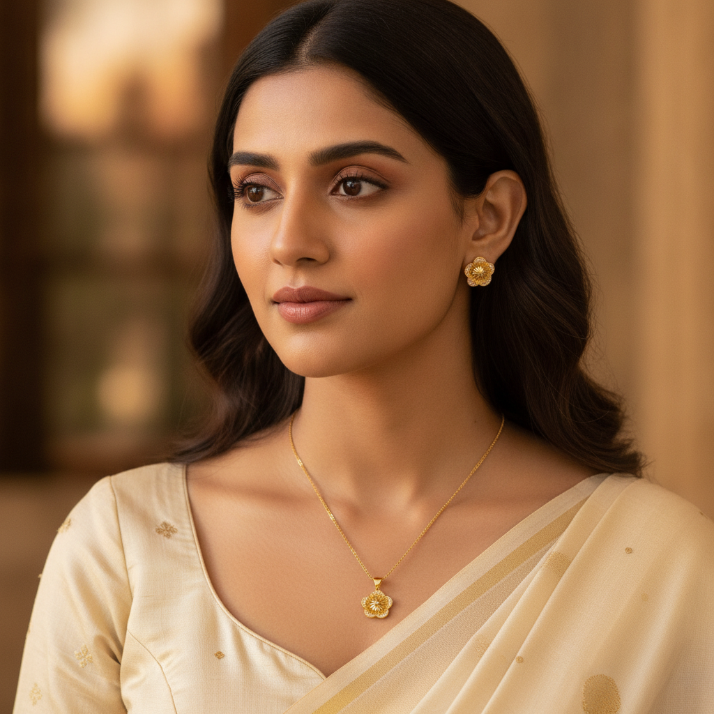 NUGOLD Floral Radiance Necklace & Earrings Set