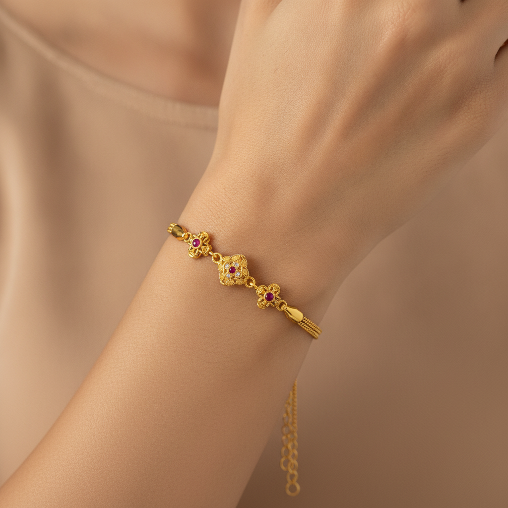 Royal Ruby Floral Charm Bracelet for Women & Girls