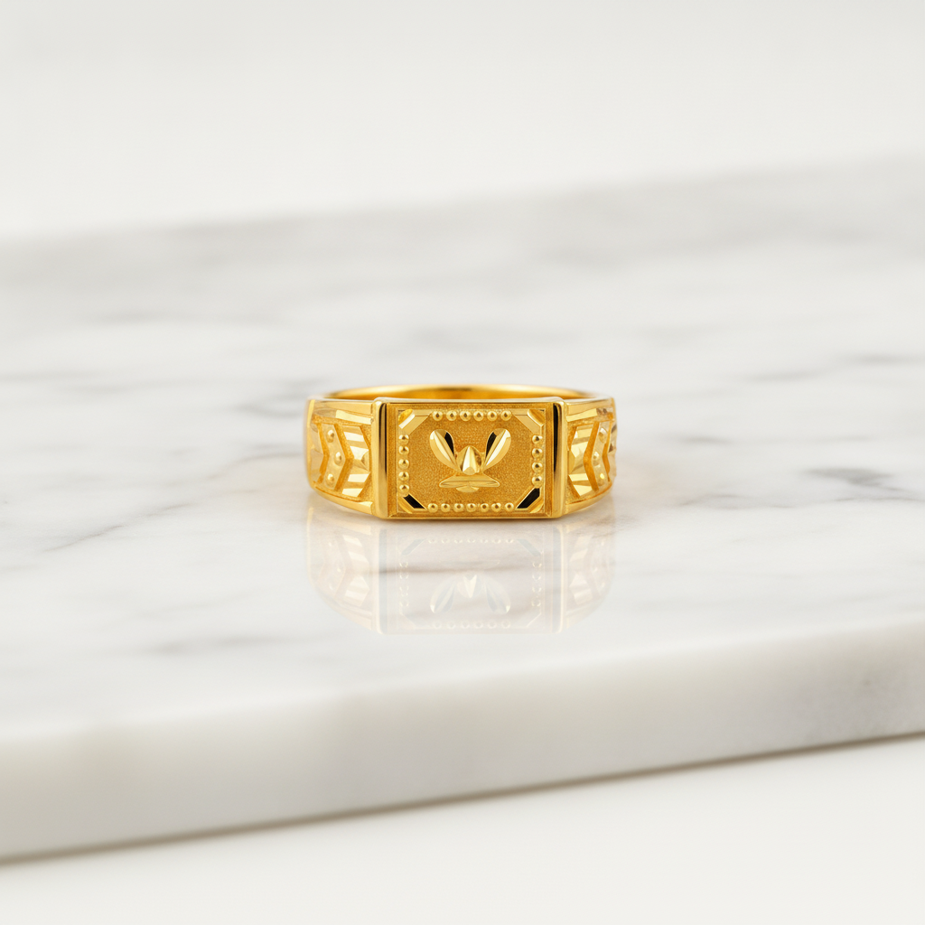 Royal Crest Botanical Pattern Statement Ring for Men