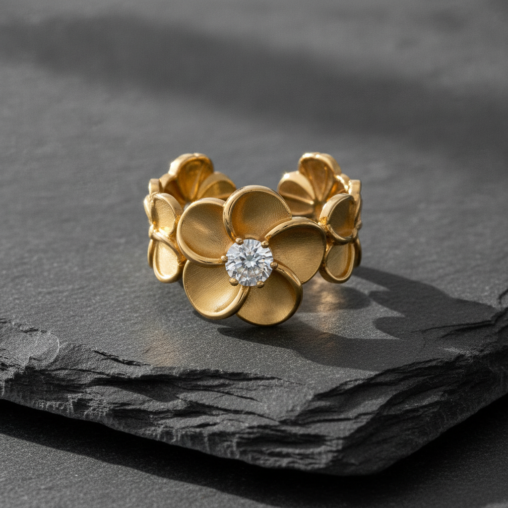 Elegant Blossom Ring with Sparkling CZ Crystal for Women