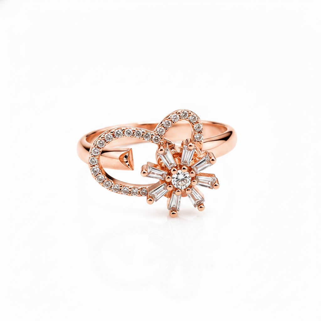 Rose Gold Floral Crystal Ring for Girls & Women