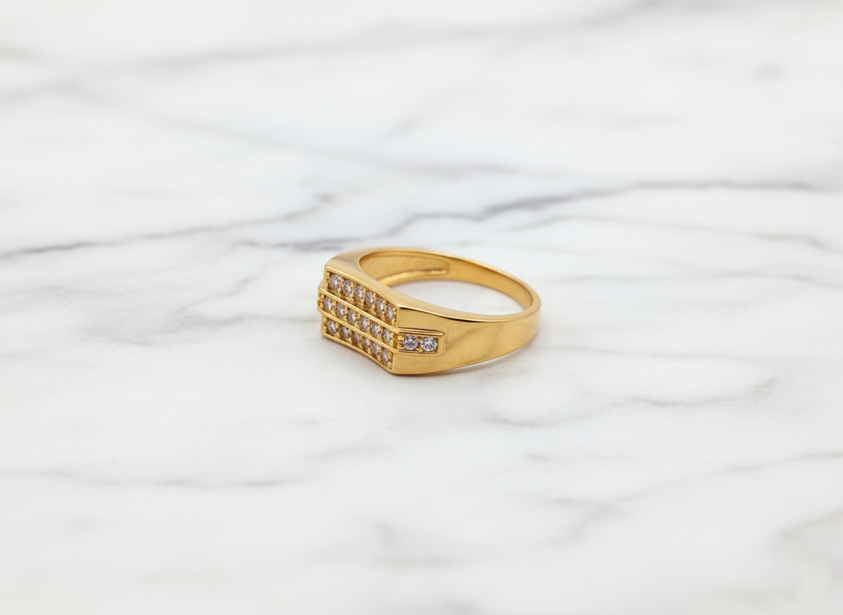 NuGold Luxe Triple Row Zircon Ring