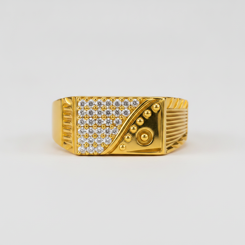 Regal Crystal Wave Statement Ring for Men