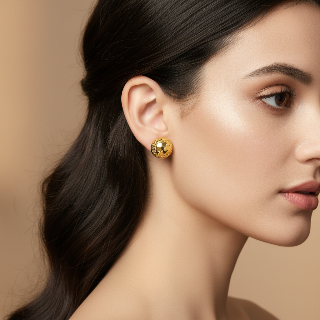 NuGold Textured Gold-Toned Round Stud Earrings for Women