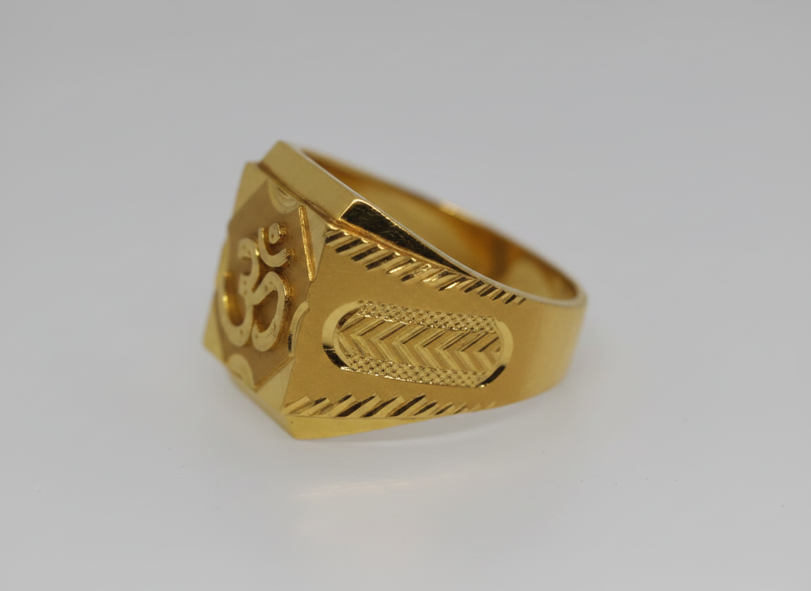 NuGold Om Divine Square Signet Gold Ring for Men