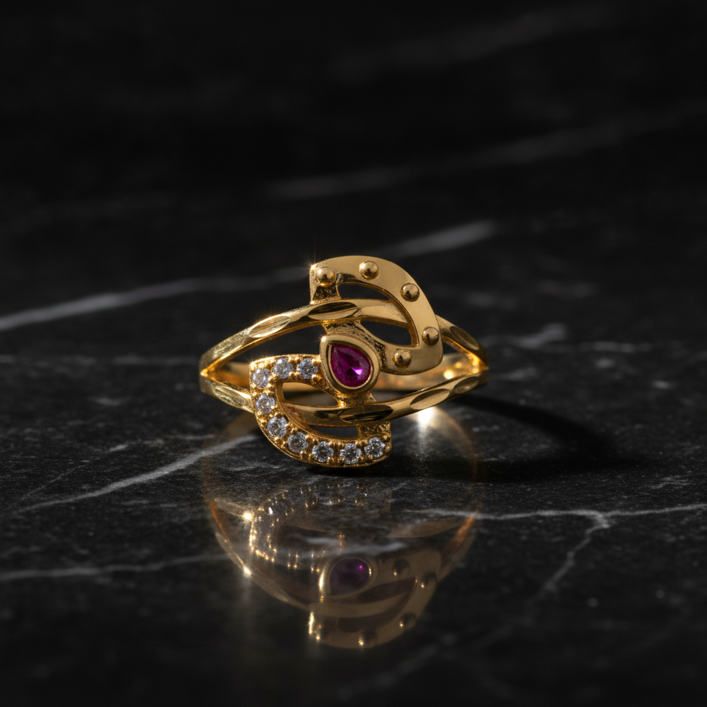Royal Ruby Crescent Halo Designer Ring