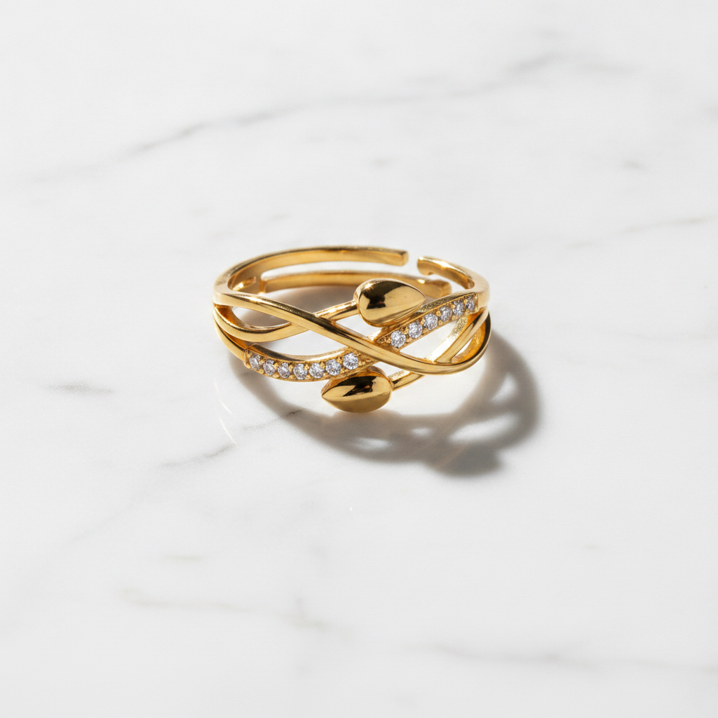 NUGOLD Infinity Leaf CZ Adjustable Ring for Women