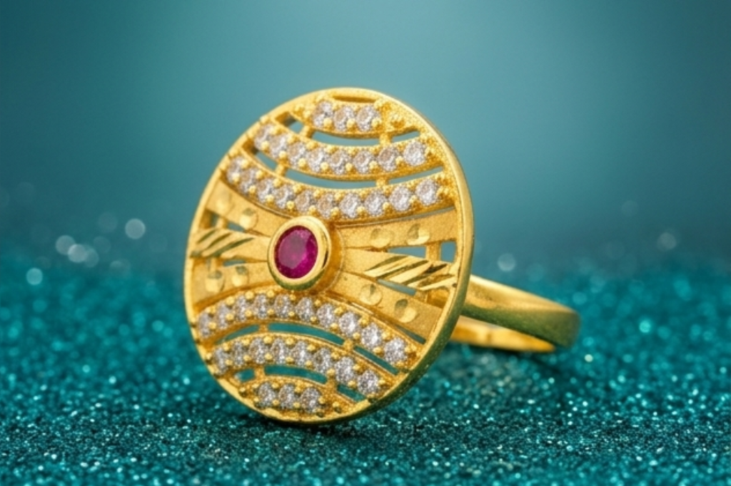 NuGold Celestial Ruby Crystal Statement Ring