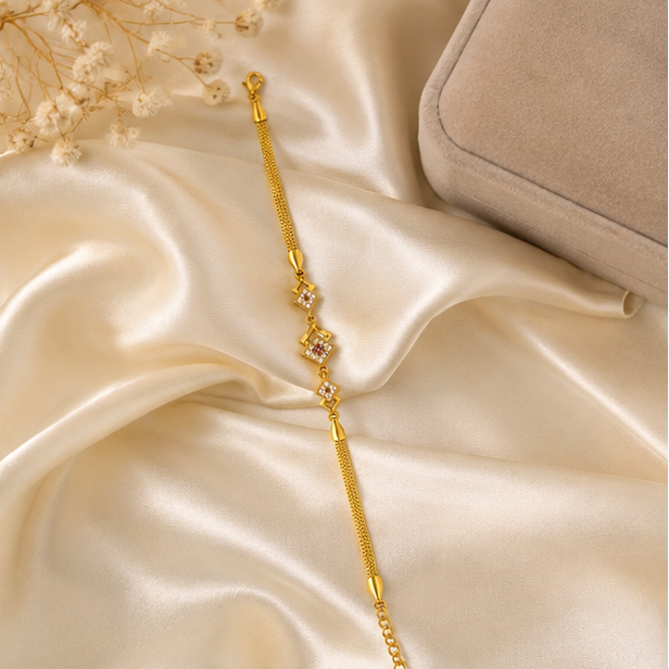 Elegant Square Crystal Gold Bracelet for Girls & Women