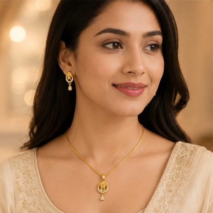 Elegant Floral CZ Pendant Necklace & Earrings Set for Women
