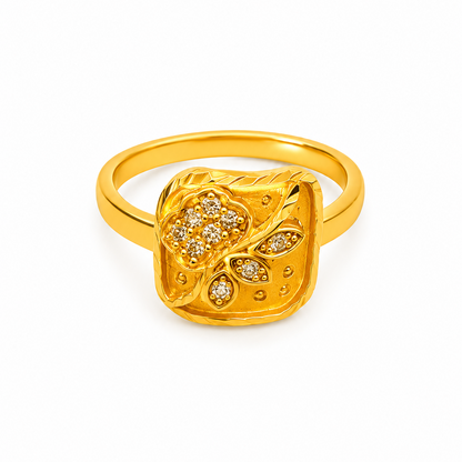 Classic Floral Leaf Stone Studded Ring for Women