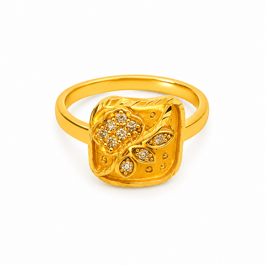 Classic Floral Leaf Stone Studded Ring for Women