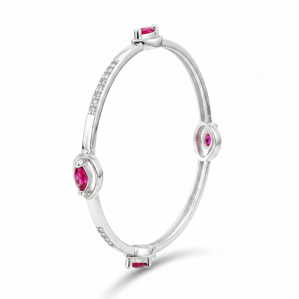 925 Silver Ruby & Cubic Zirconia Bangles for Women