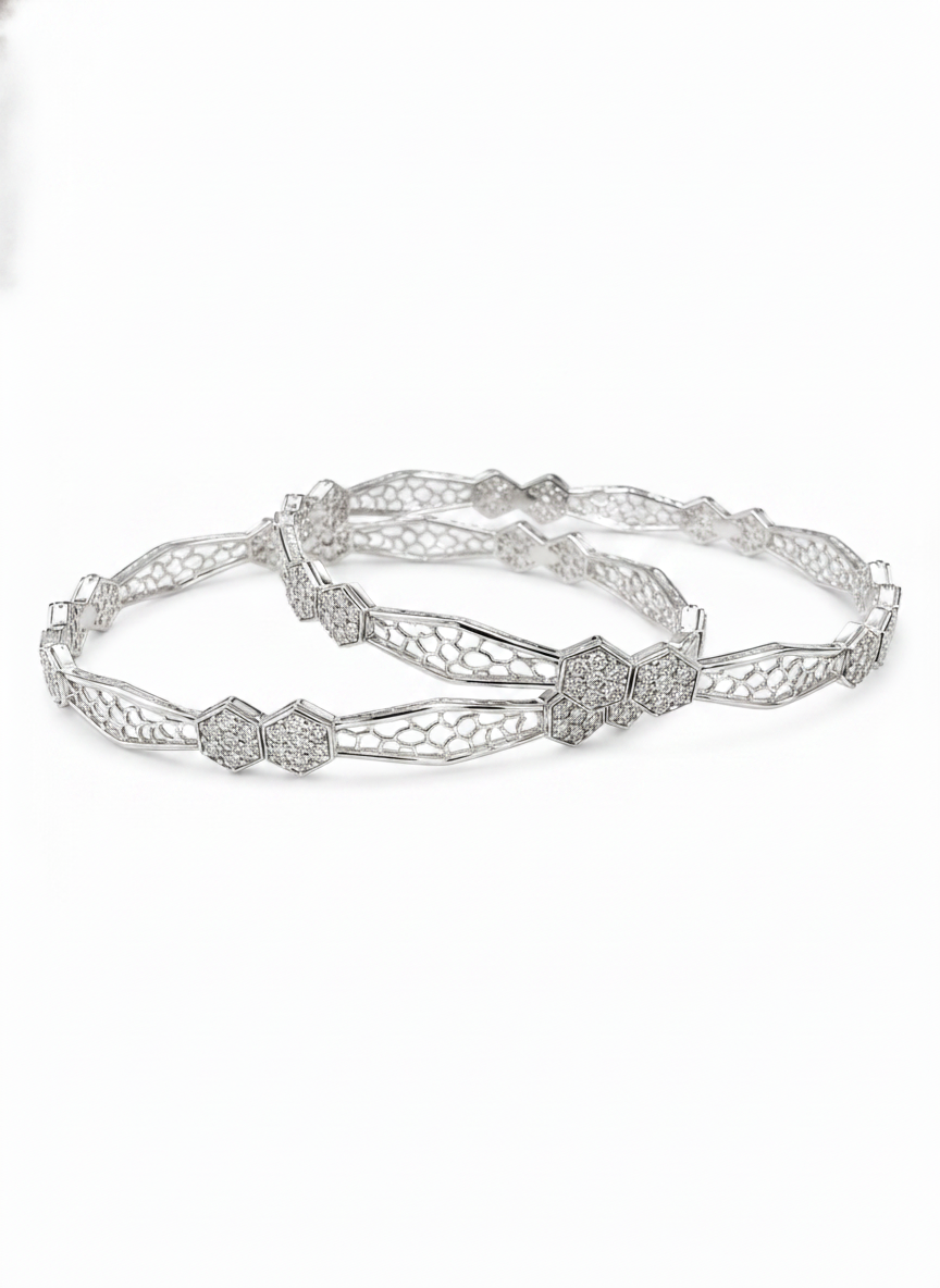 925 Silver Designer Hexagon CZ Bangles