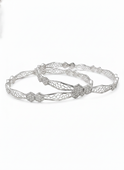 925 Silver Designer Hexagon CZ Bangles