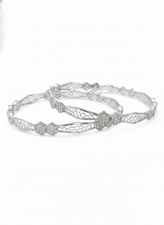 925 Silver Designer Hexagon CZ Bangles