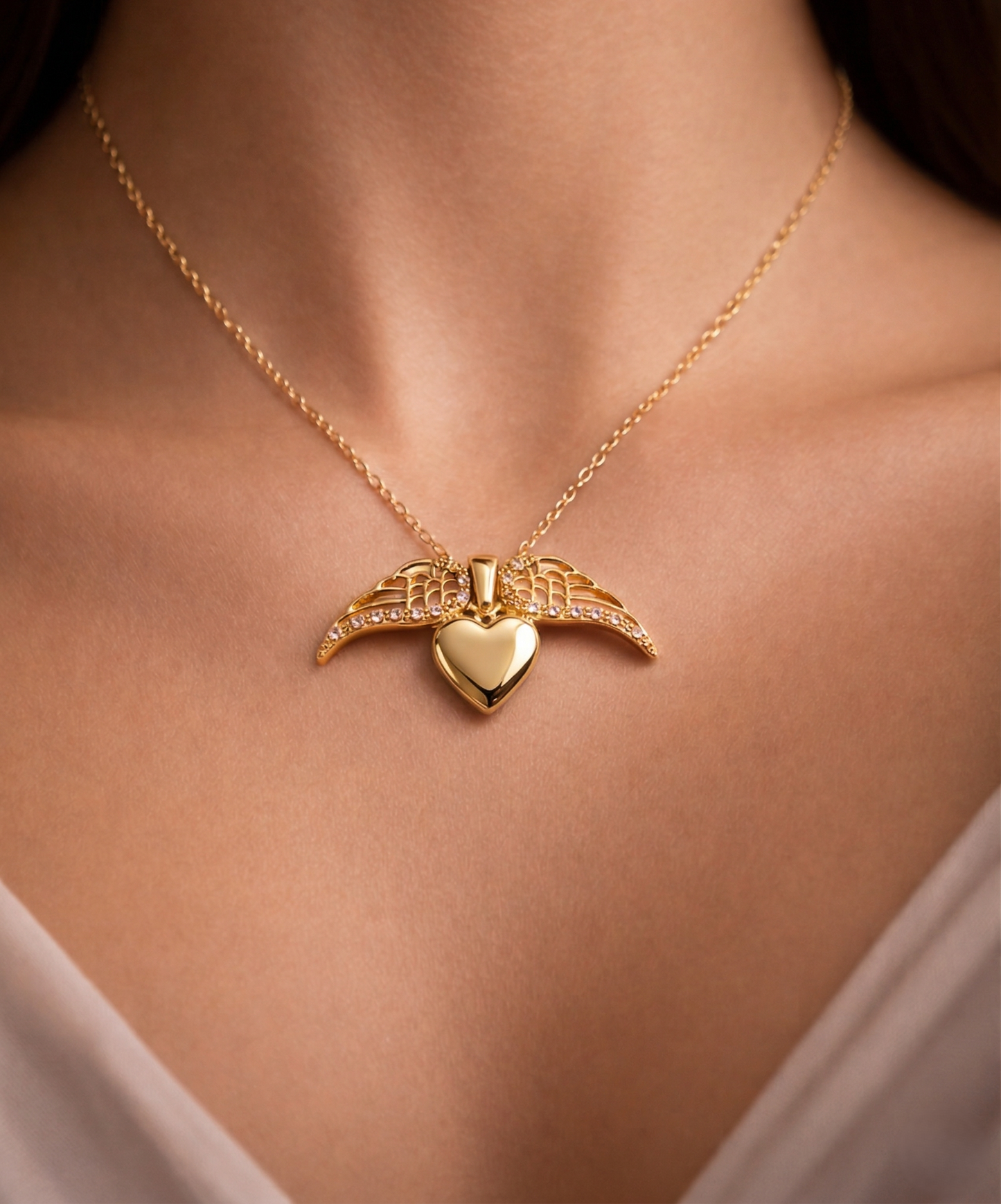 Elegant Gold Heart Wing Pendant Necklace for Women