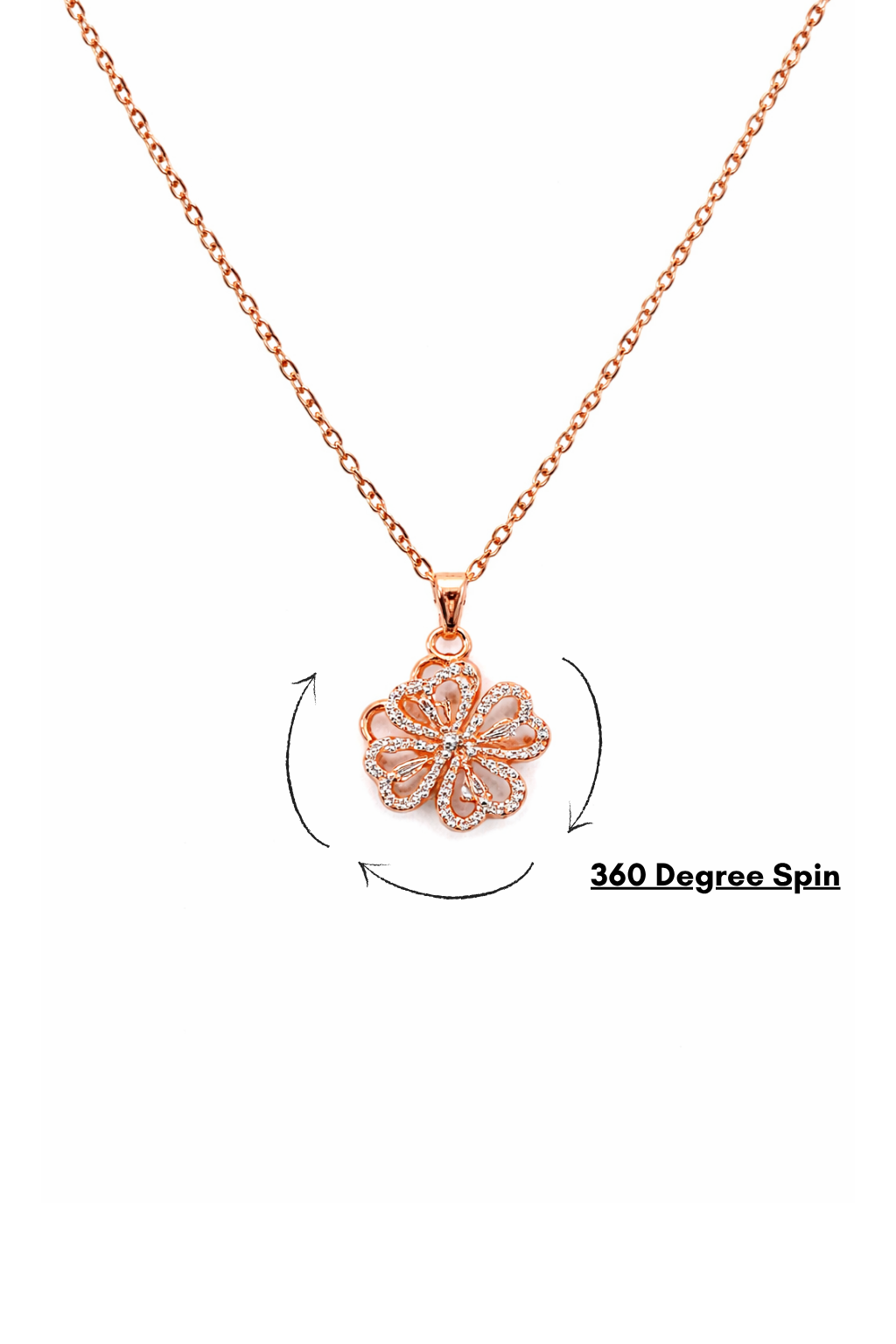 NUGOLD Elegant 360° Spin Flower Rose Gold Pendant Necklace