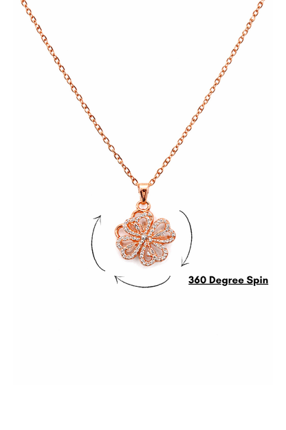 NUGOLD Elegant 360° Spin Flower Rose Gold Pendant Necklace