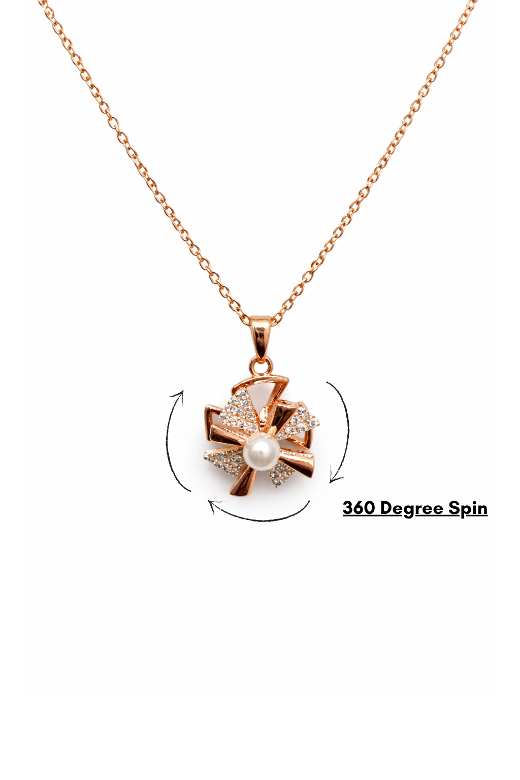 Elegant Rose Gold Pearl Spinner Pendant Necklace