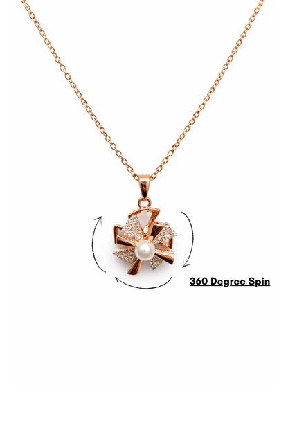 Elegant Rose Gold Pearl Spinner Pendant Necklace