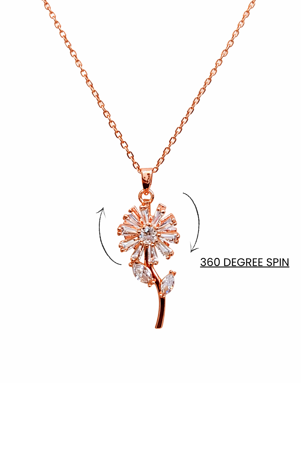 Elegant Rose Gold Rotating Floral Crystal Pendant Necklace