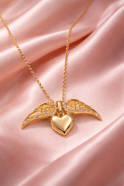 Elegant Gold Heart Wing Pendant Necklace for Women