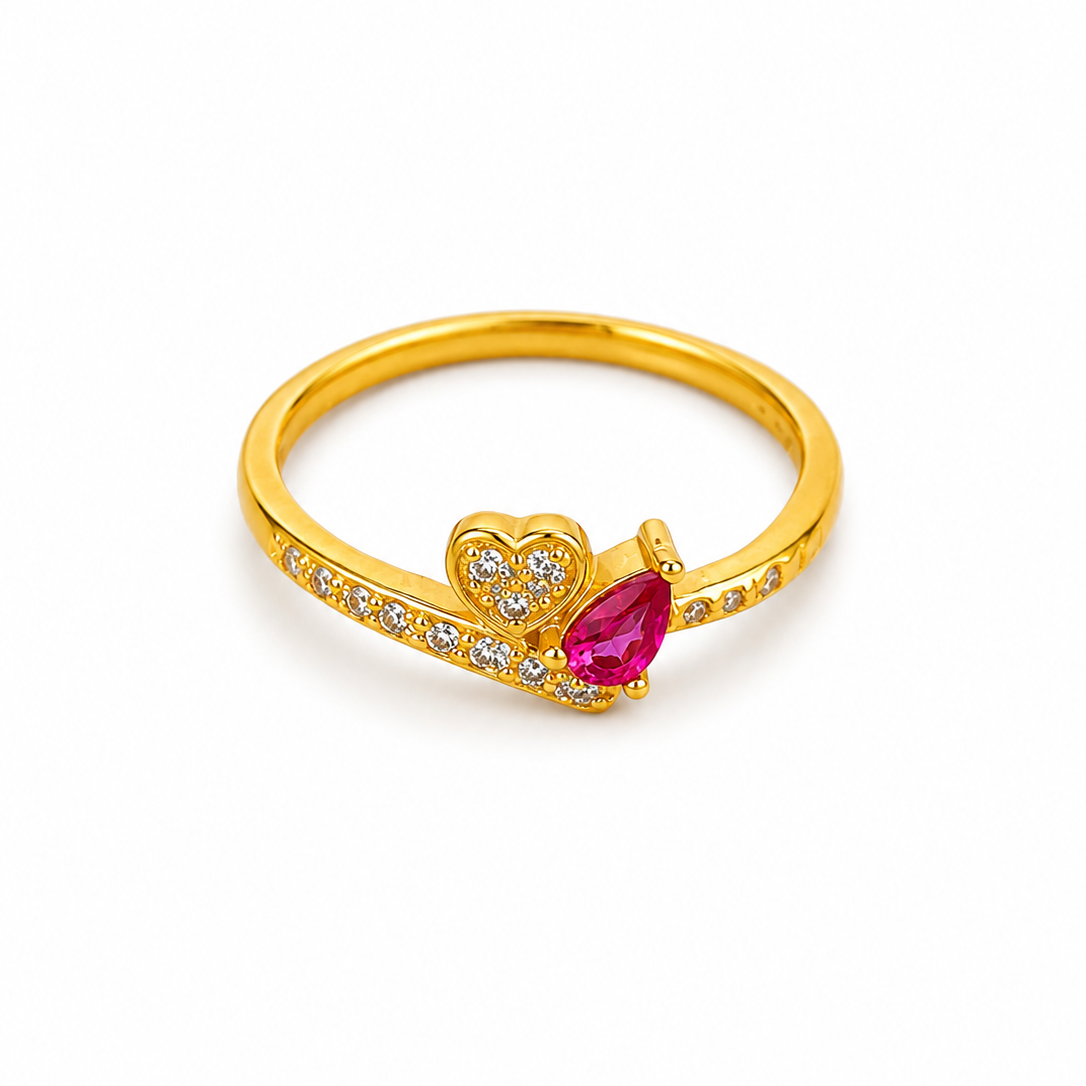NUGOLD Romantic Heart & Pear Cut Ruby Stone Ring for Women