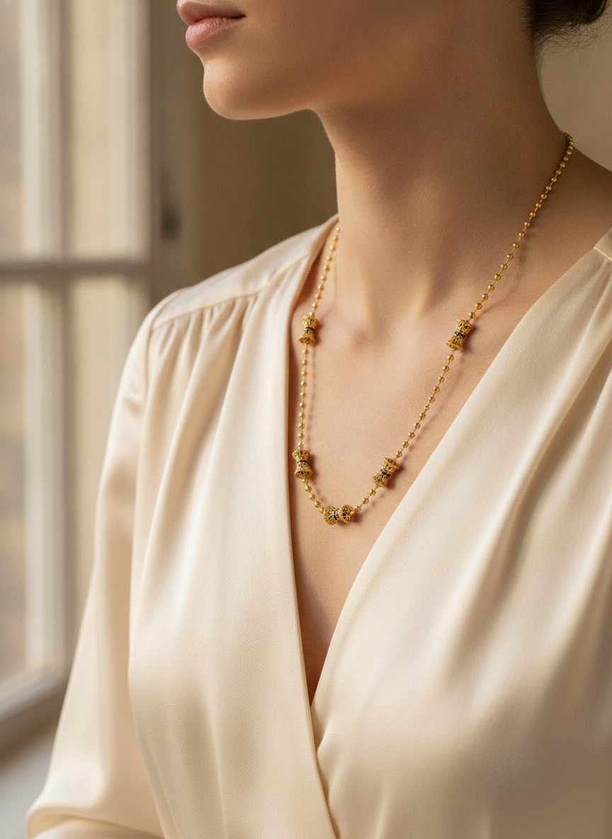 NUGOLD Bead Chain with Designer Barrel Charms for Women