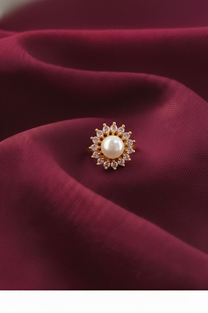 NuGold Pearl Flower Ring For Women