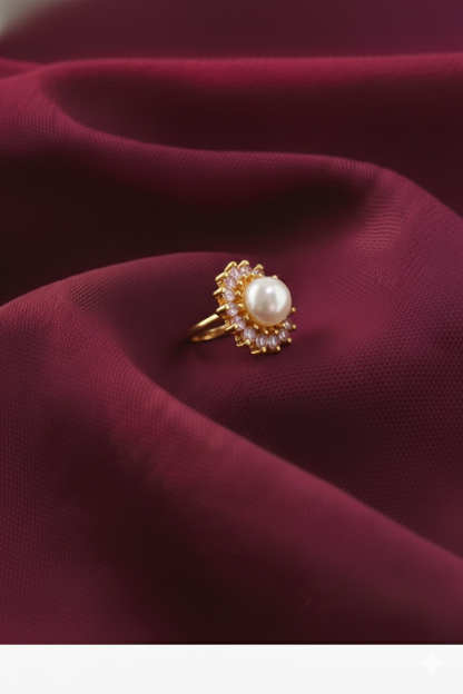 NuGold Pearl Flower Ring For Women
