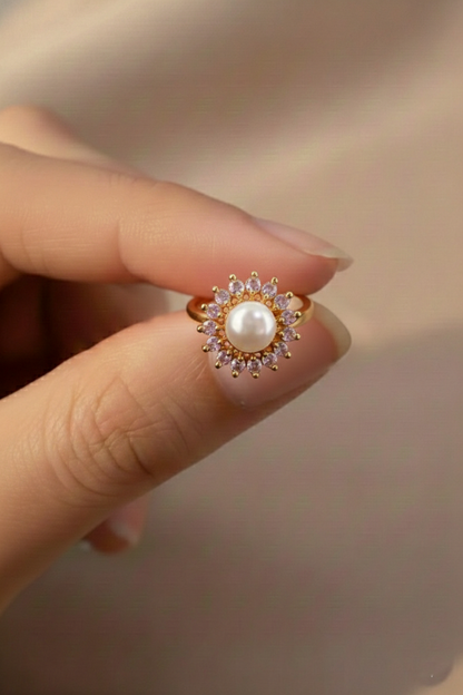 NuGold Pearl Flower Ring For Women
