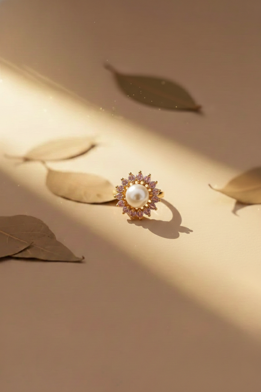 NuGold Pearl Flower Ring For Women