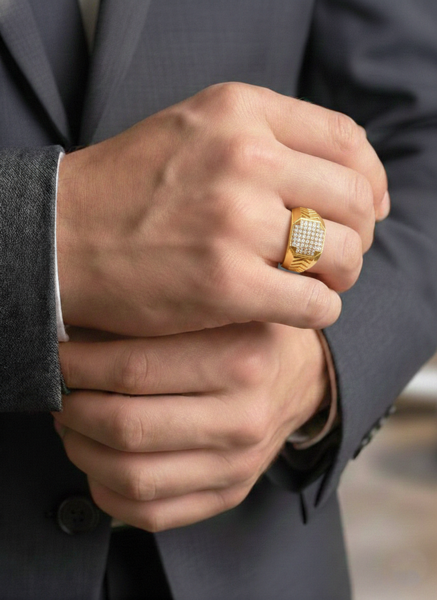 NuGold Mens Ring With Stone