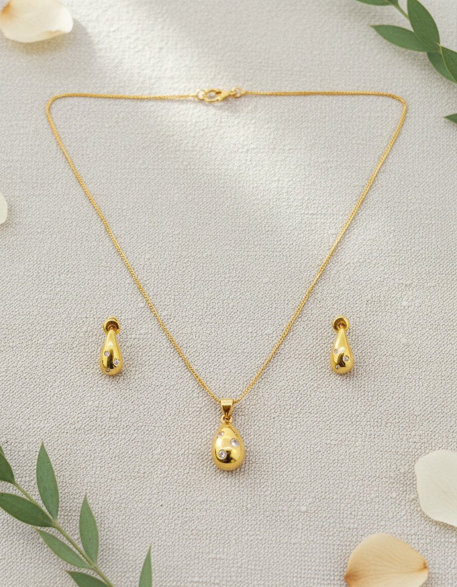 NuGold Teardrop CZ Pendant Necklace Set