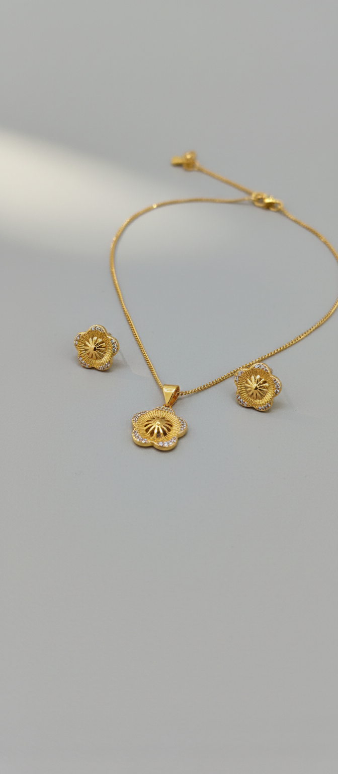 NuGold Floral CZ Pendant Necklace Set