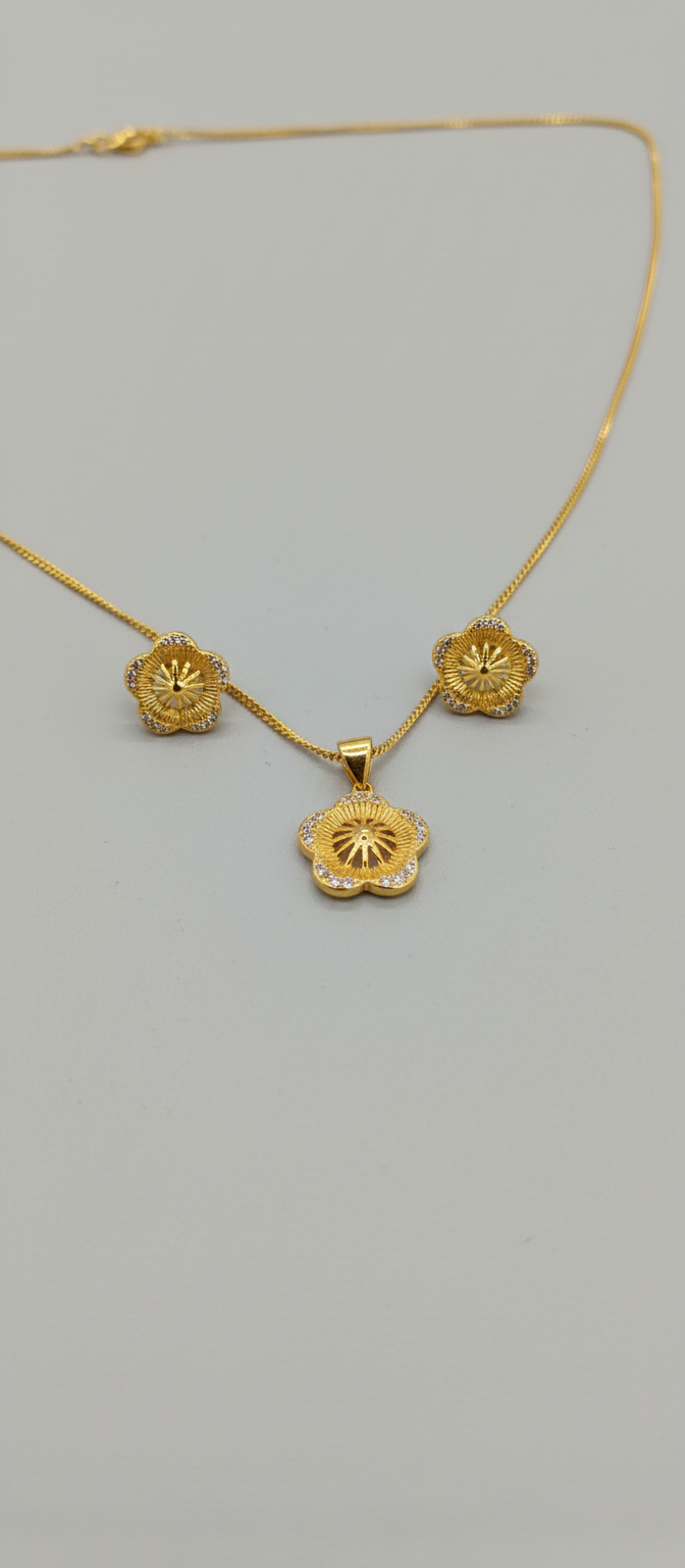 NuGold Floral CZ Pendant Necklace Set