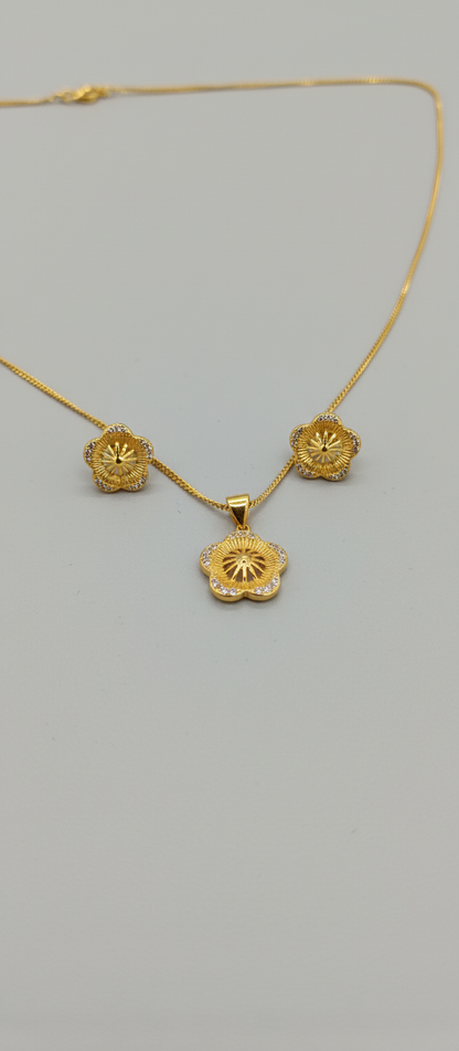 NuGold Floral CZ Pendant Necklace Set