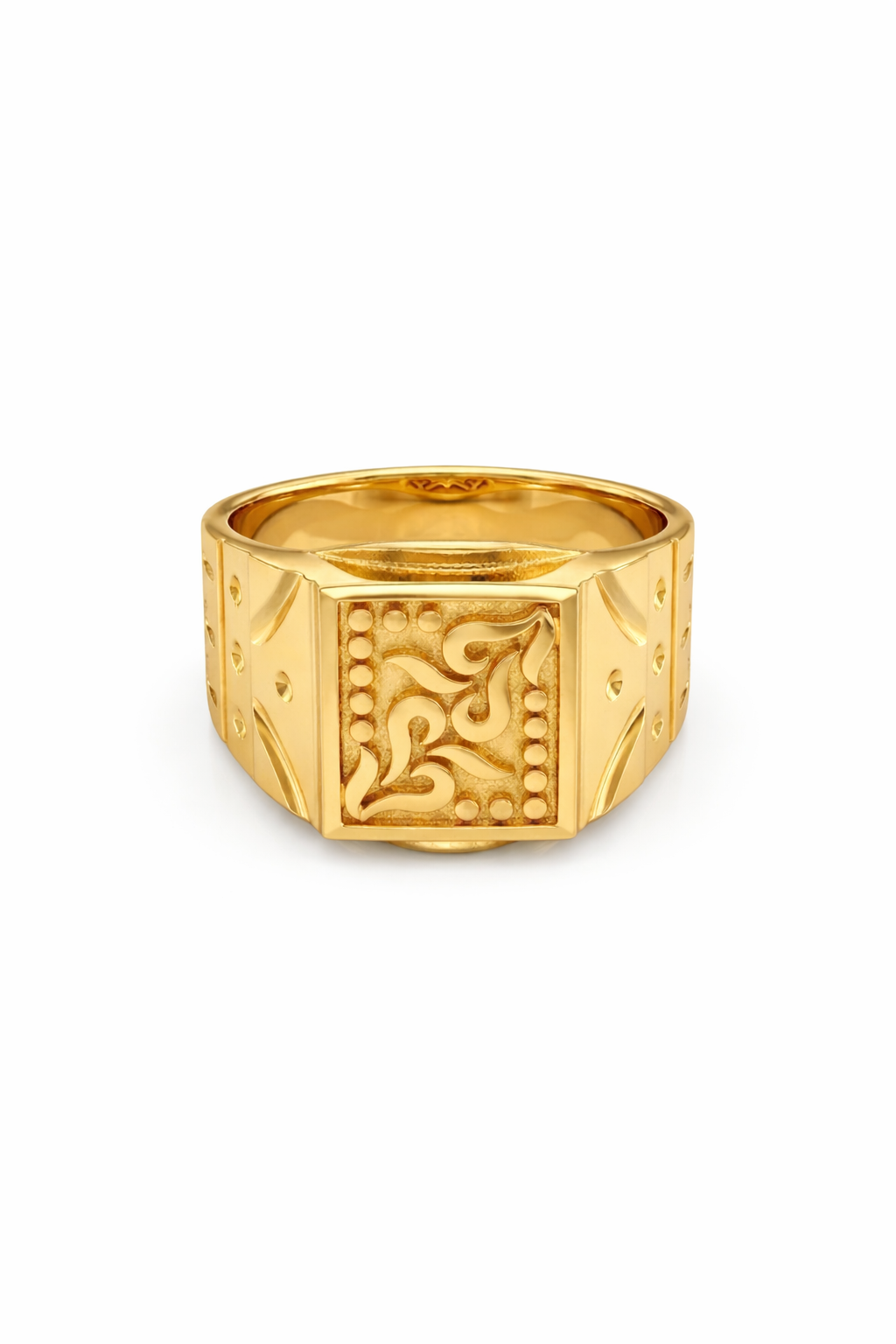 NuGold Royal Engraved Square Signet Gold Ring for Men