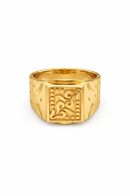 NuGold Royal Engraved Square Signet Gold Ring for Men