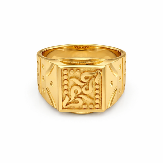 NuGold Royal Engraved Square Signet Gold Ring for Men