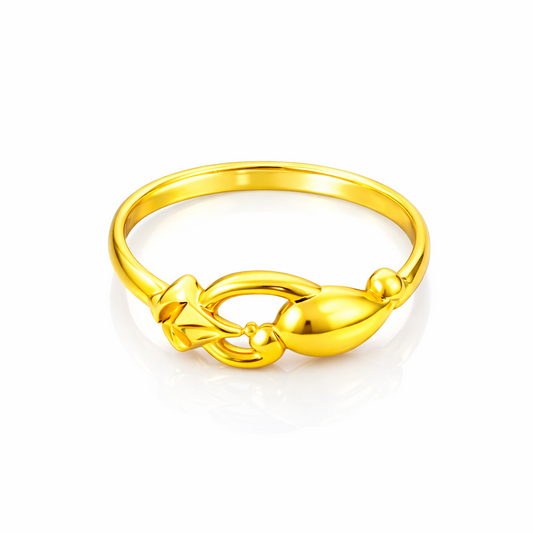 NUGOLD Elegant Gold Women’s Ring with Leaf & Loop Design
