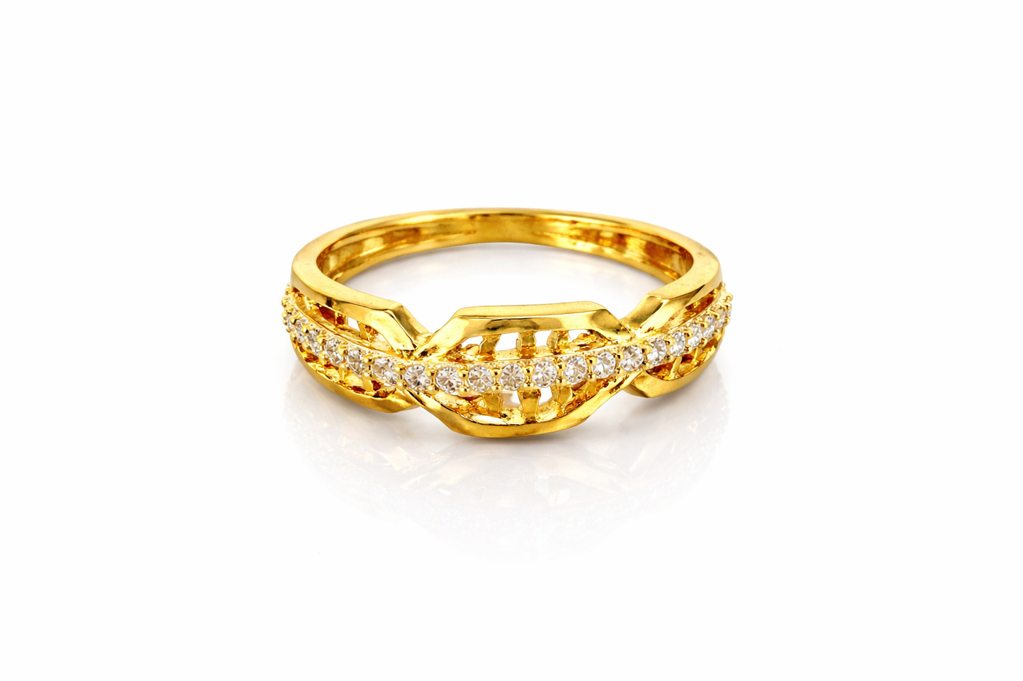 NuGold Crystal Infinity Twist Gold Ring for Women