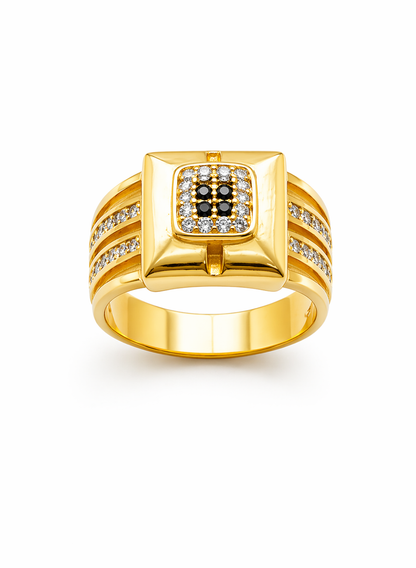NuGold Royale Black Diamond Signet Ring