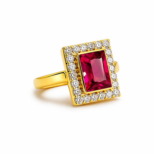 NuGold Ruby Royale Halo Ring